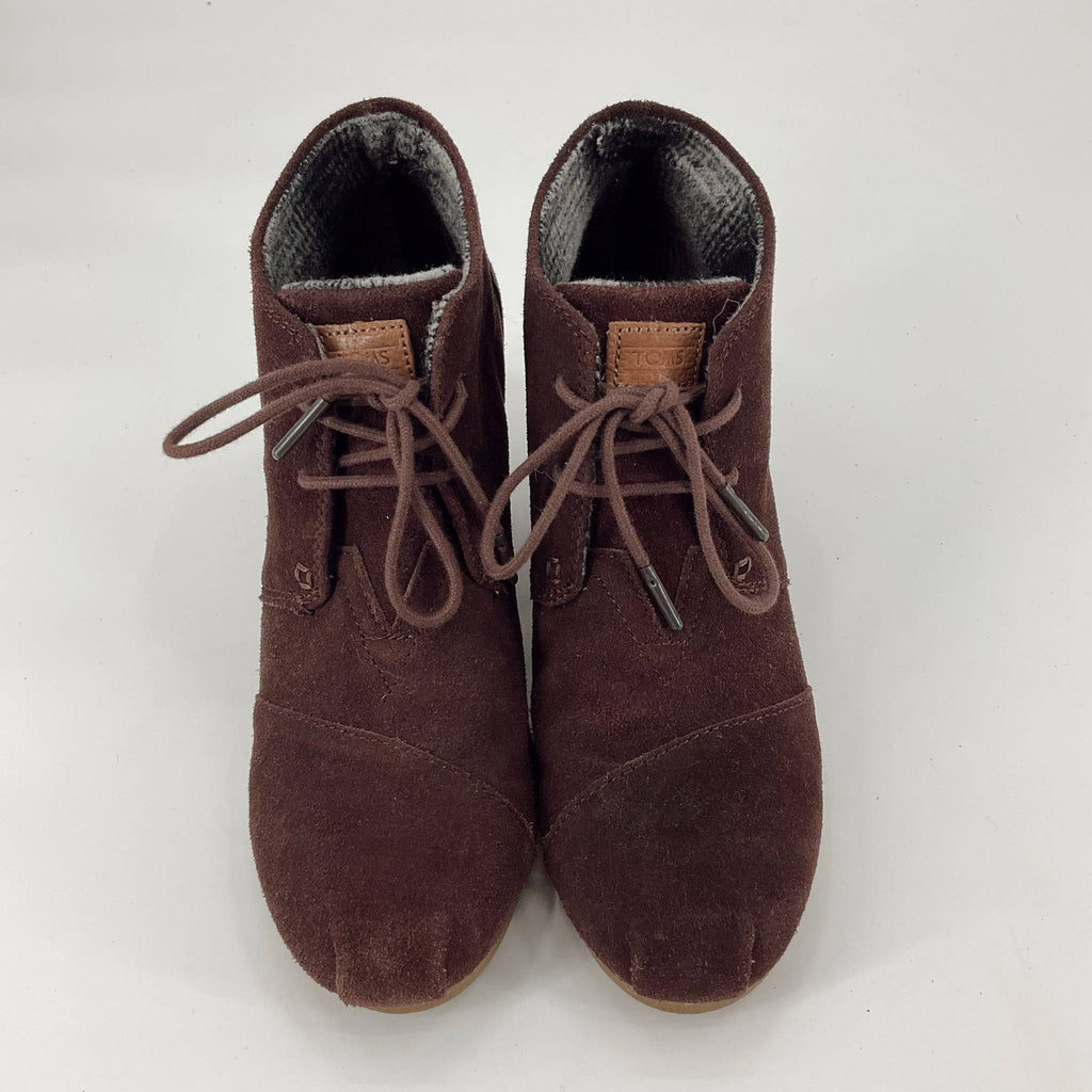 Toms Brown Suede Pre-Owned Ladies Wedge Booties - Size 9 - Margaret’s Fine Consignment