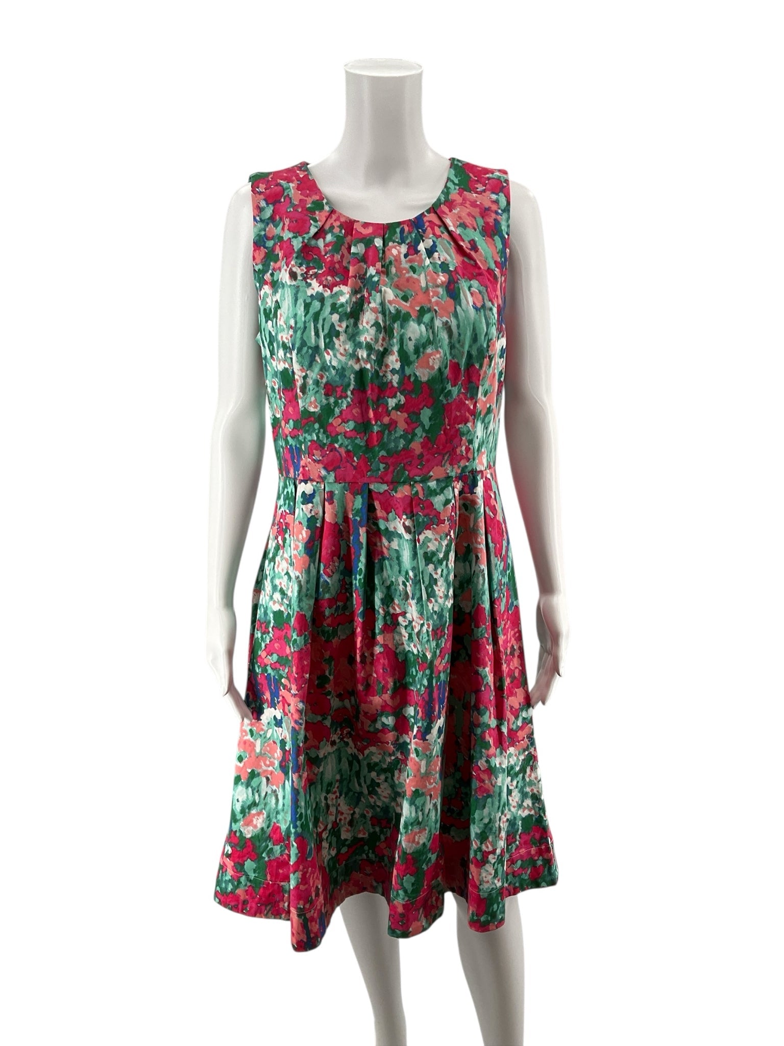 Talbots Green/Pink/Blue Print Pre-Owned Ladies Dress - Size 14 Petite