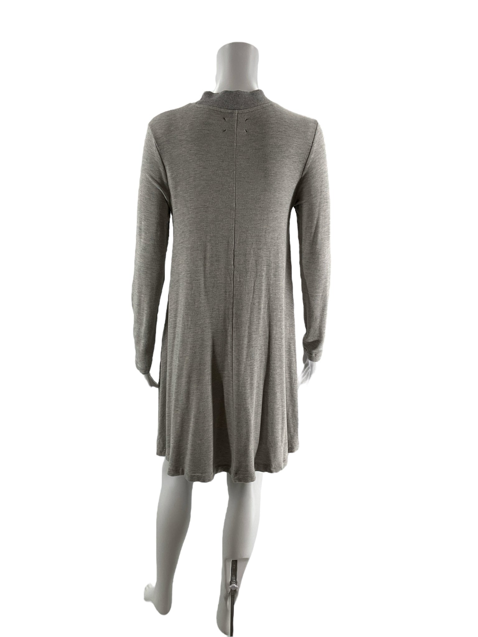 Lou & Gray gray, pink, and blue heathered A-line swing dress with long sleeves and mock neck, size small.