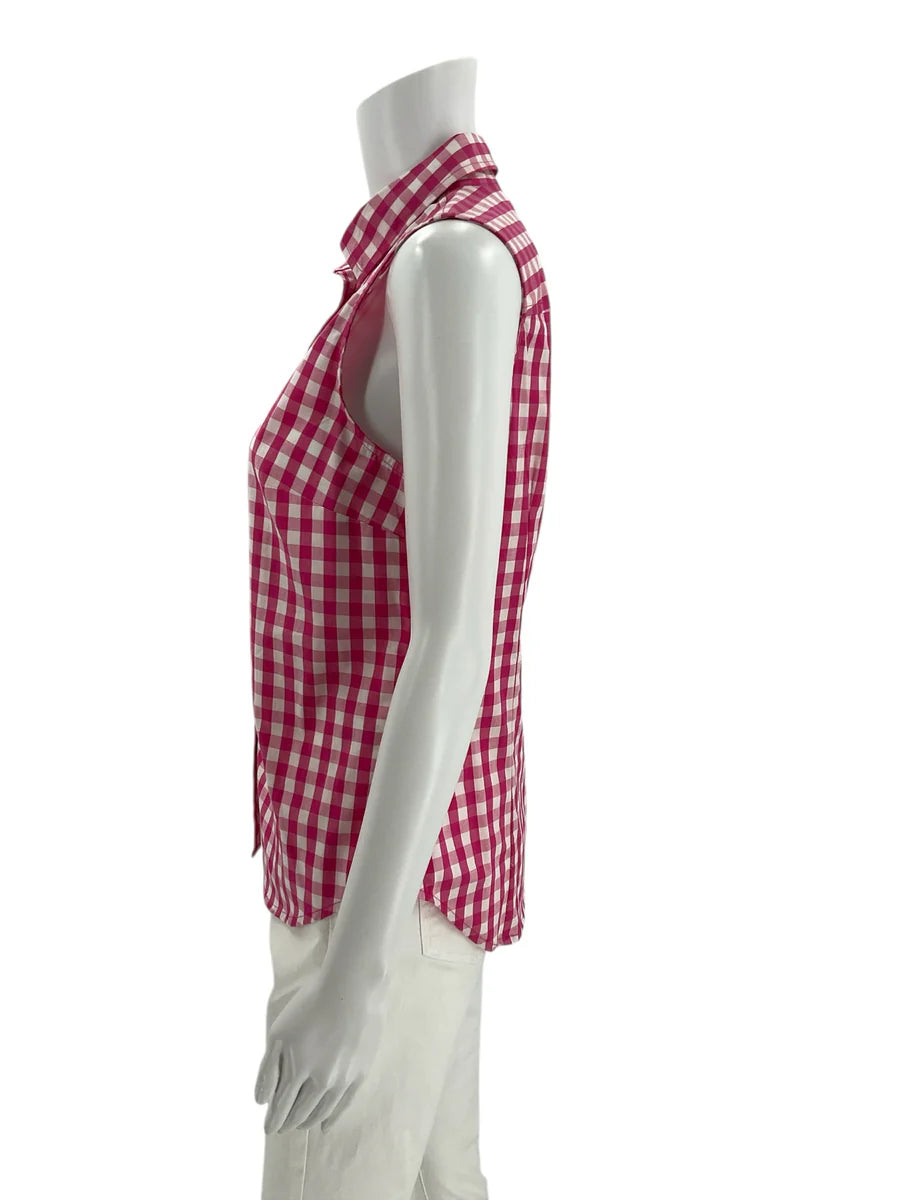 J Crew Pink/White Checkered Pre-Owned Ladies Casual Top - Size XS