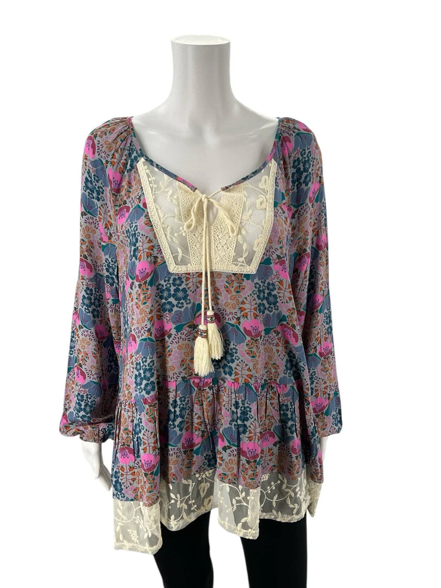 Matilda Jane Blue/Multi Floral Top - Size Medium