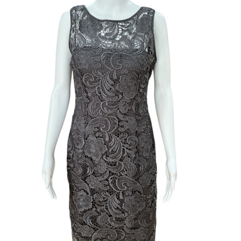 Adrianna Papell Gray Lace Pre-Owned Ladies Dress – Size 8