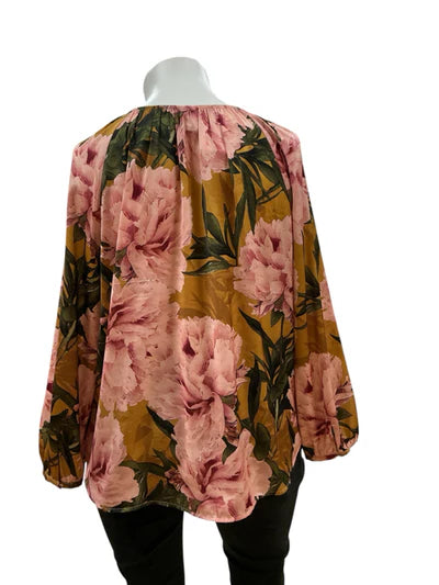 Chico's Green/Pink Floral Pre-Owned Ladies Top - Size XL