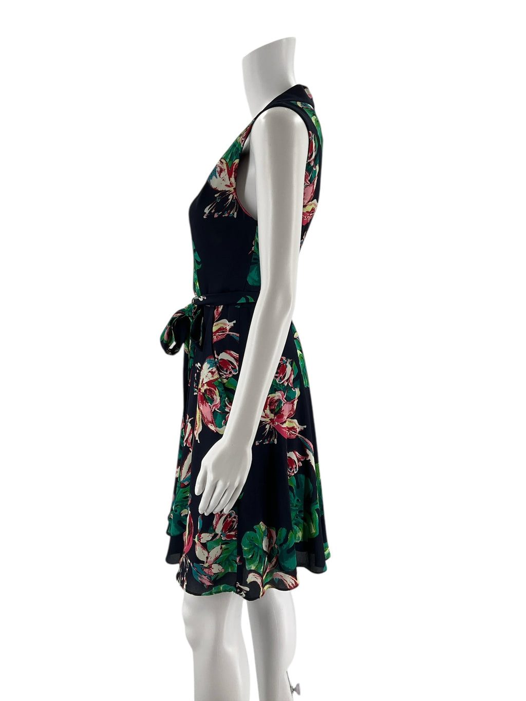 Tahari Navy/Green Floral Pre-Owned Ladies Dress - Size 2 Petite