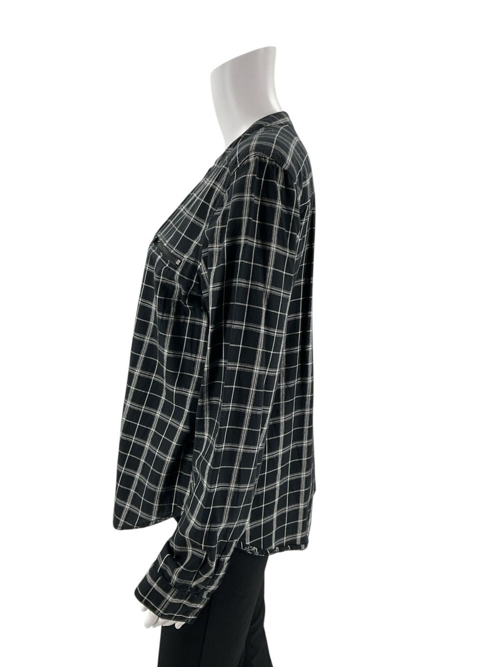 Calvin Klein Black/White Plaid Pre-Owned Ladies Top -  Size Large