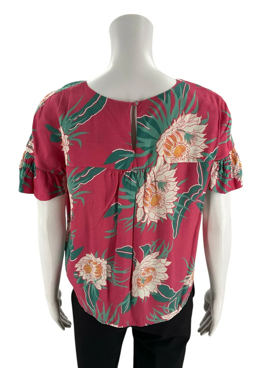 Wolven Pink/Teal/White Floral Pre-Owned Ladies Top - Size Medium