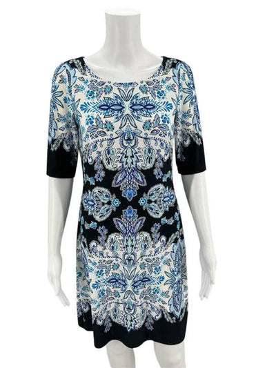 Eliza J Navy/White/Aqua Pre-Owned Ladies Dress - Size 4