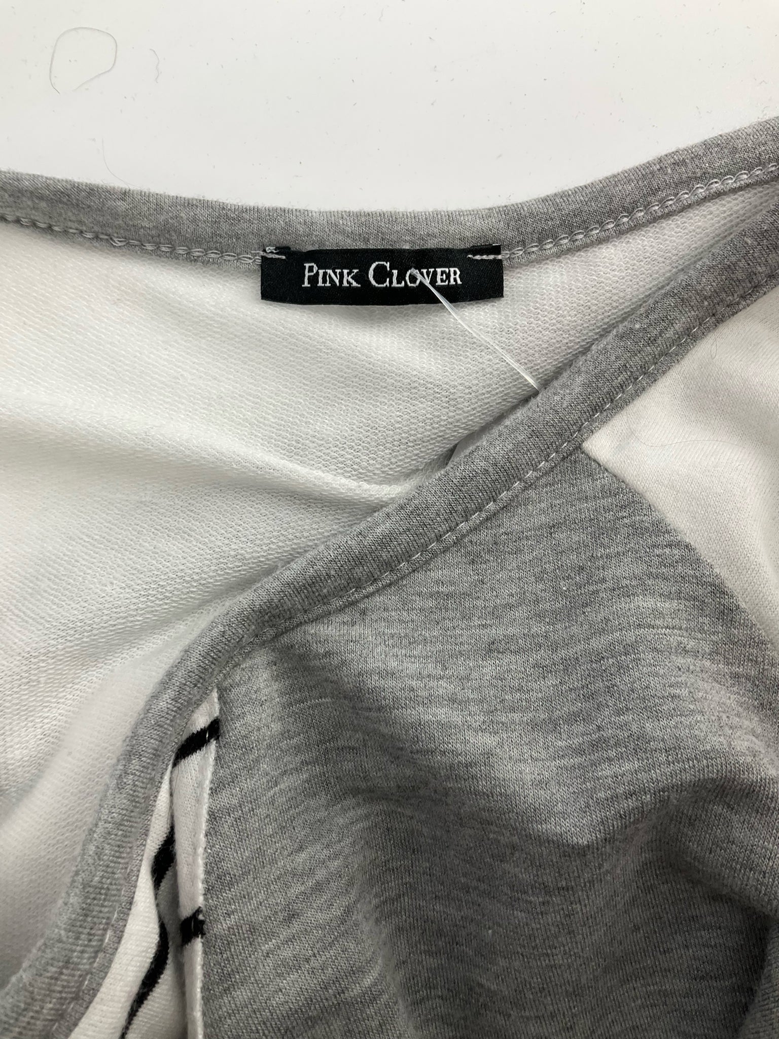 Pink Clover gray and white striped casual top for ladies, size XL, featuring a relaxed fit and soft fabric.