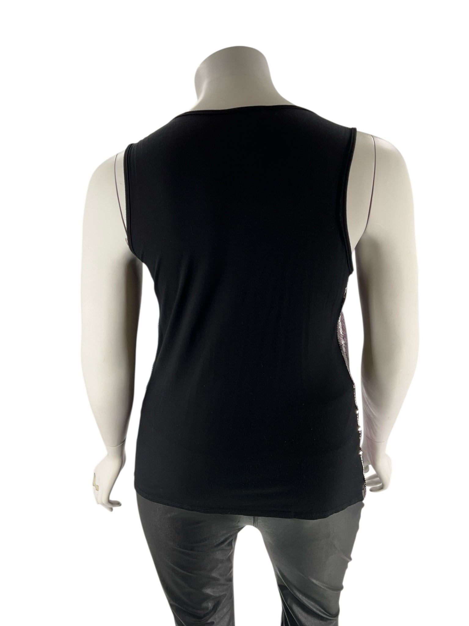 Moa Moa Black/Silver Sequined Animal Pre-Owned Ladies Sleeveless Top - Size 2X