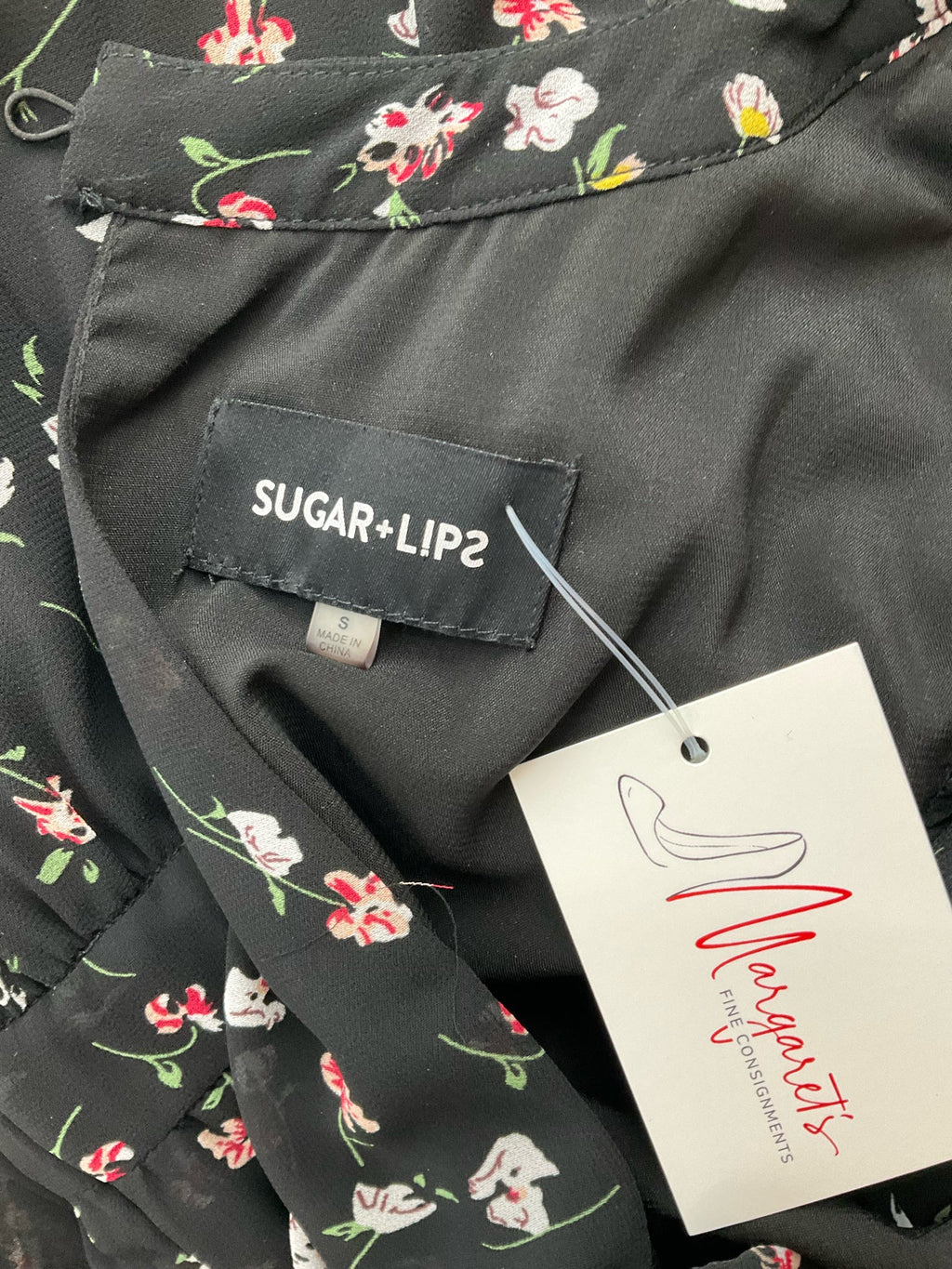 Sugar Lips Black Floral Pre-Owned Ladies Dress - Size Small