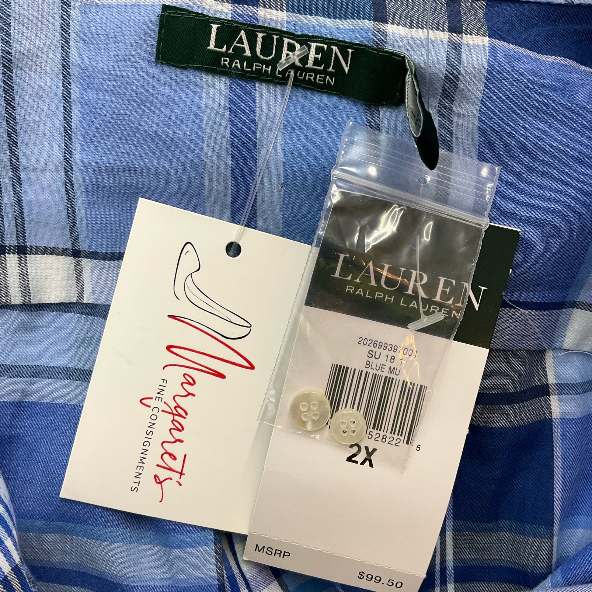 Ralph Lauren Blue/White Plaid Pre-Owned Ladies New With Tags Tops - Size 2X