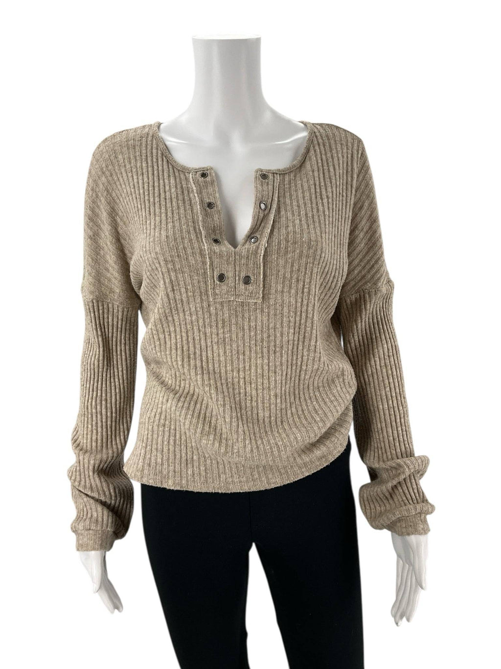Pink Lily Beige Ribbed Top - Size Small - Margaret’s Fine Consignment