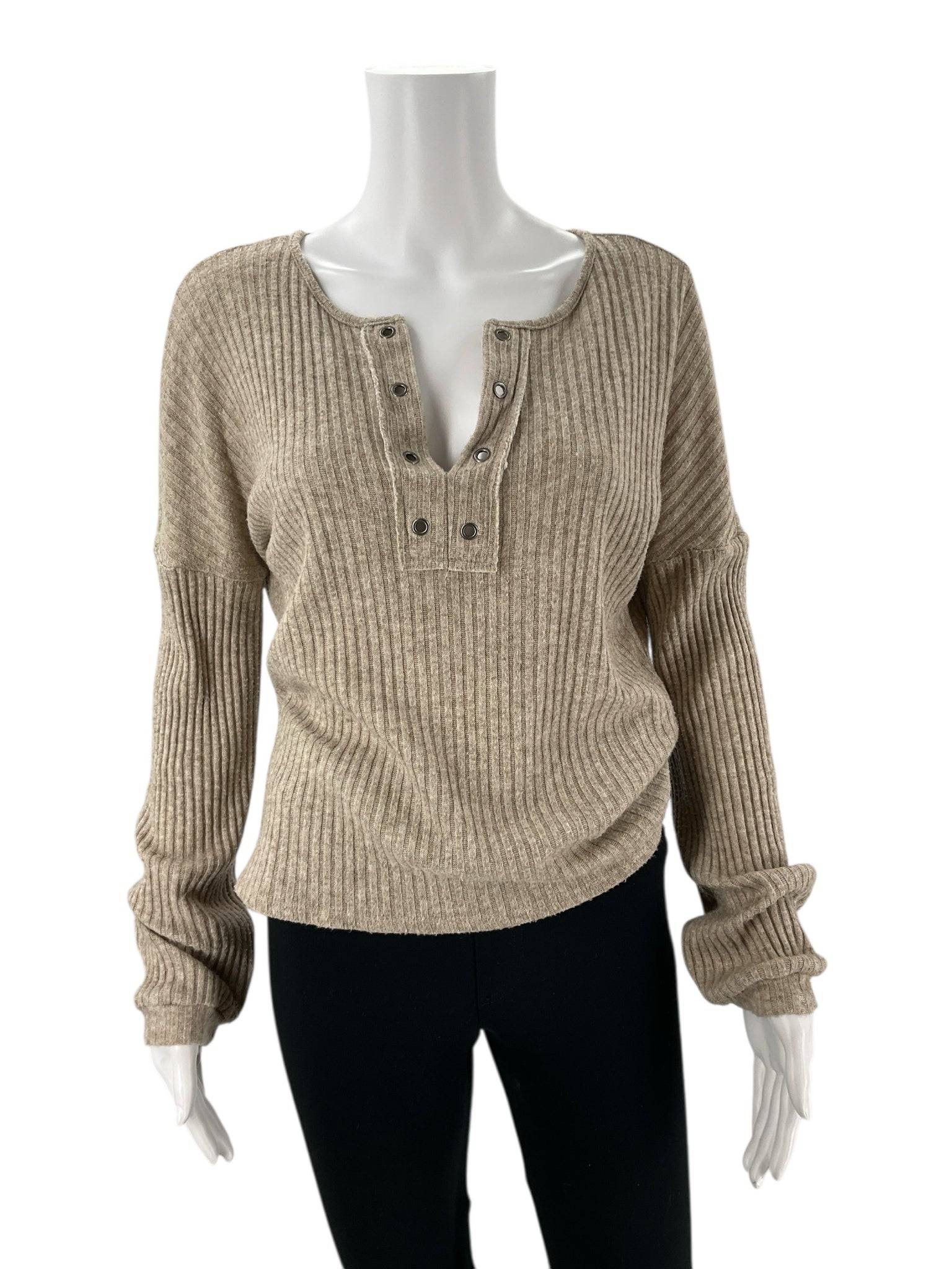 Pink Lily Beige Ribbed Top - Size Small - Margaret’s Fine Consignment