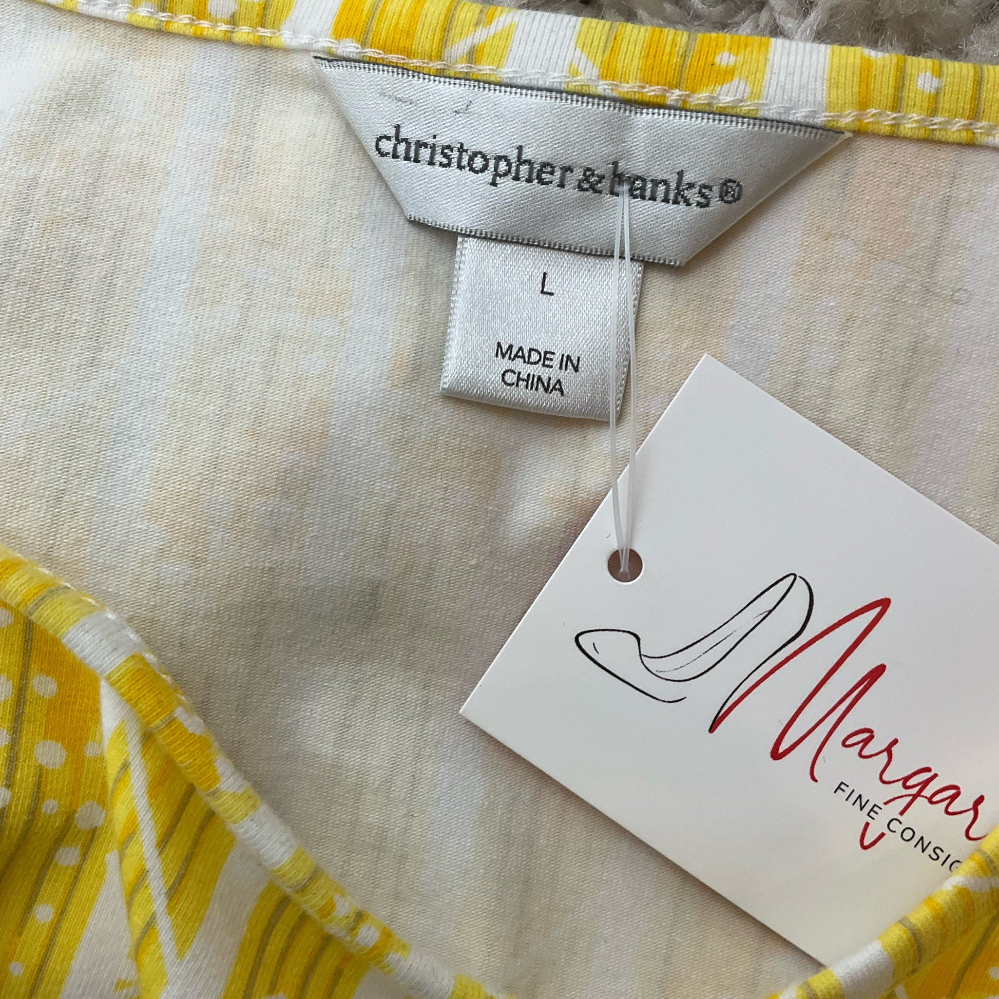 Christopher & Banks Yellow/White Print Pre-Owned Ladies Top - Size Large