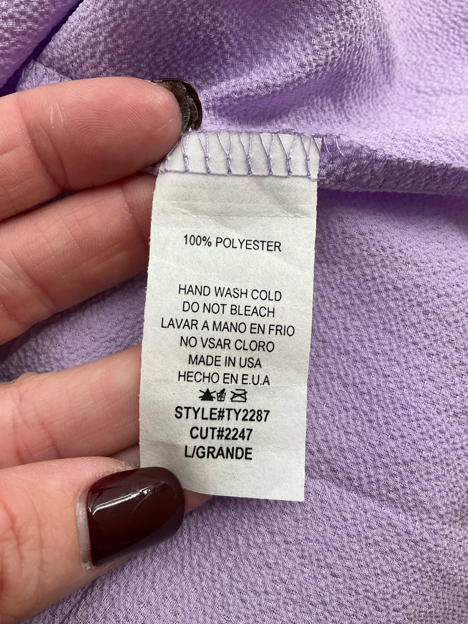 LTX Lavender Solid Pre-Owned Ladies Top in size large, featuring a bohemian casual tunic style.