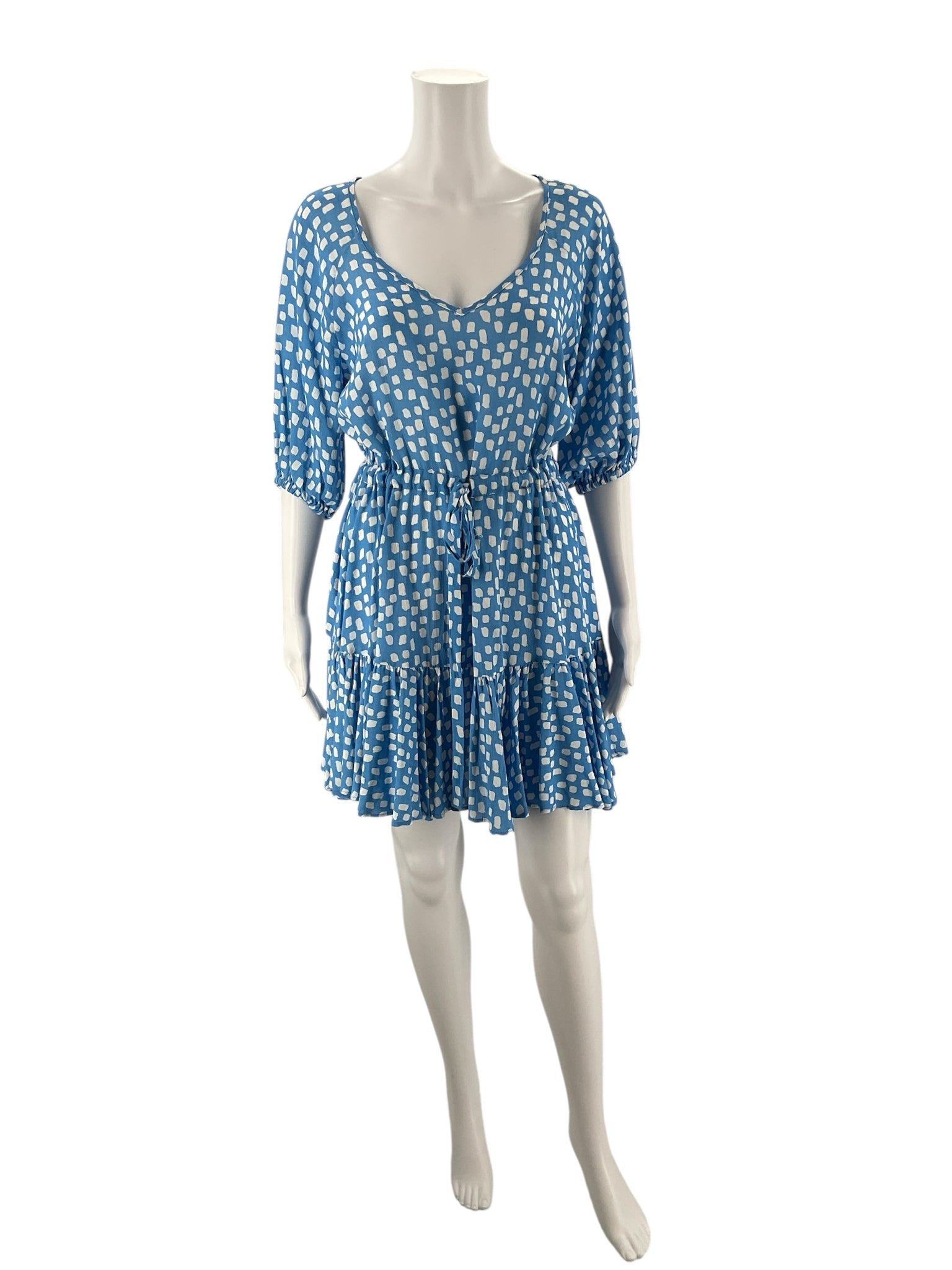 Fresha Light Blue/White Print Pre-Owned Ladies Dress - Size Small