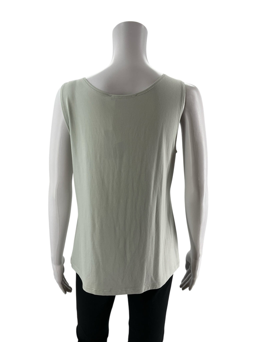 Mint green scoop neck tank top by Peruvian Connection, sleeveless A-line design in size large, displayed on a neutral background.