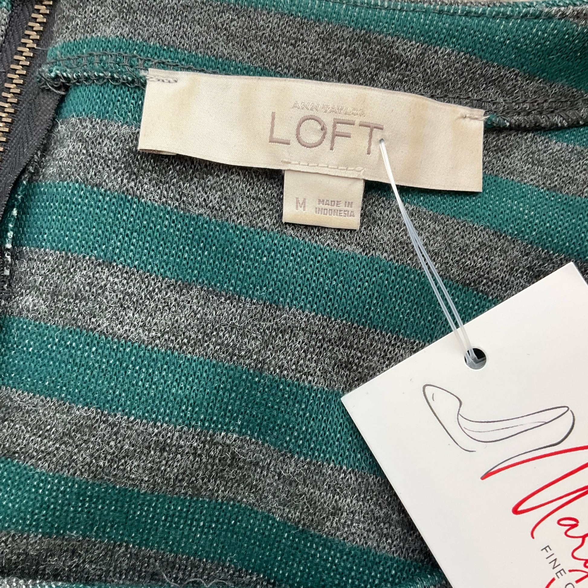 Loft Green/Gray Striped Pre-Owned Ladies Dress - Size Medium