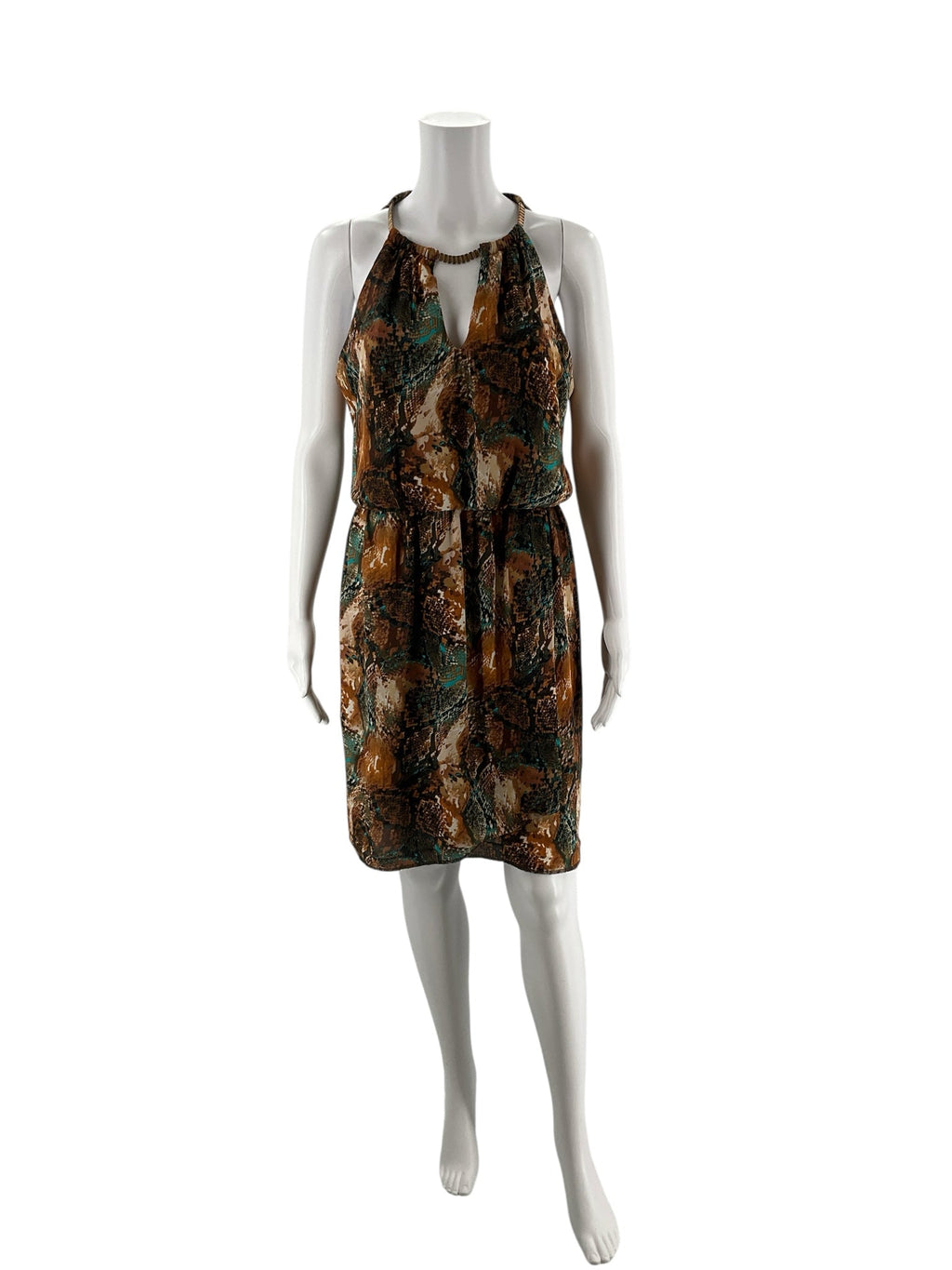 Bisou Bisou Brown/Teal Snake Pre-Owned Ladies Dress - Size 6