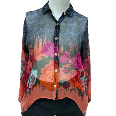 Citron Navy/Pink/Orange Floral Pre-Owned Ladies Top - Size XL