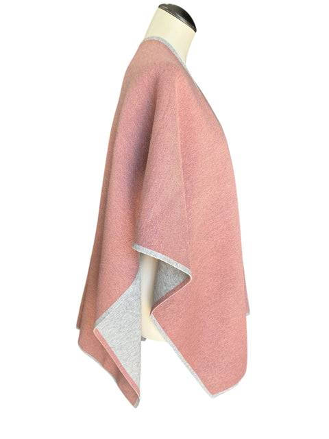 Side view of Kerisma mauve/gray heathered shrug, one size fits most, lightweight layering piece from Margaret’s Fine Consignments.