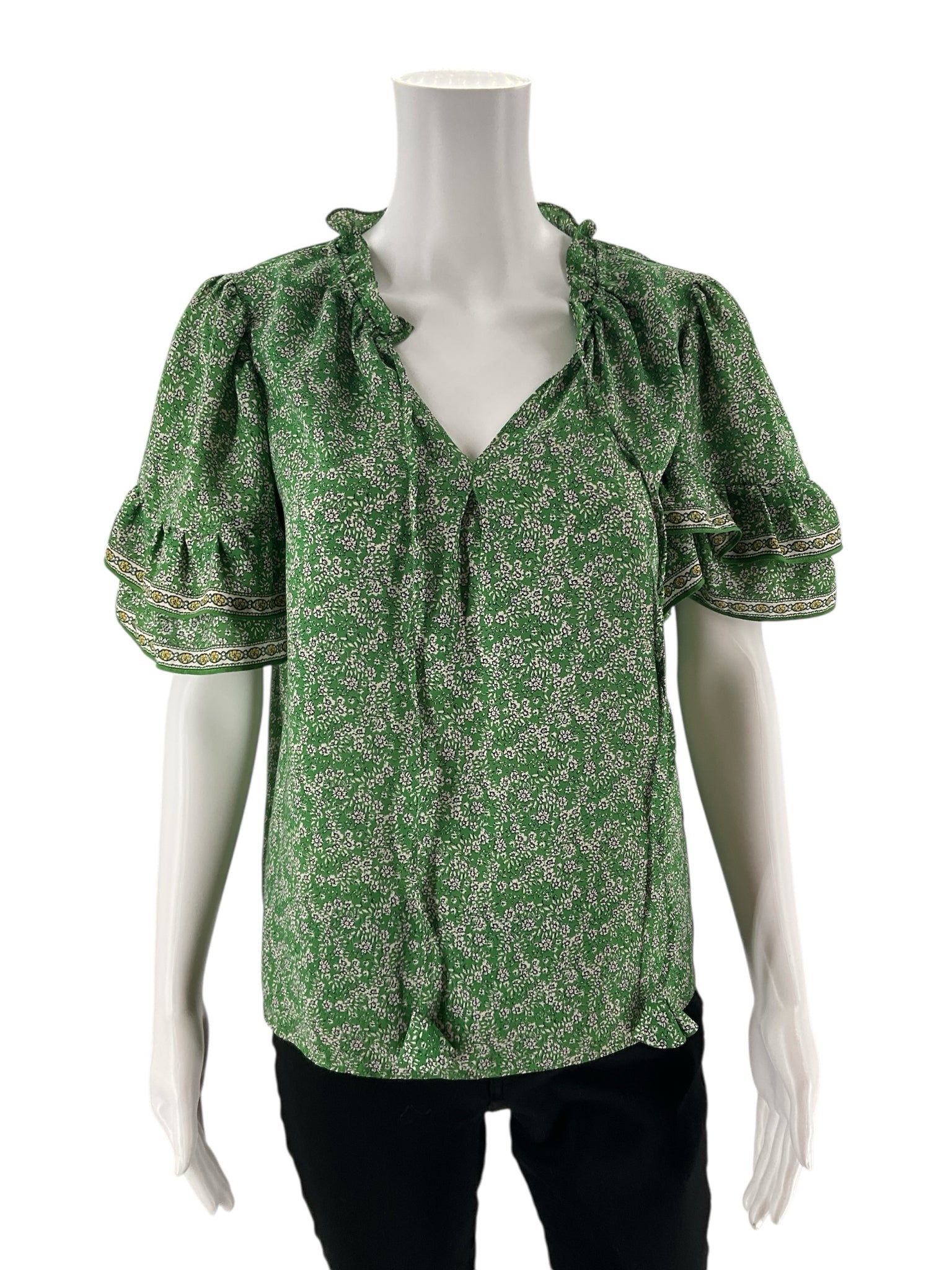 Max Studio - green/white/black Floral Pre-Owned Casual Top - Size Small