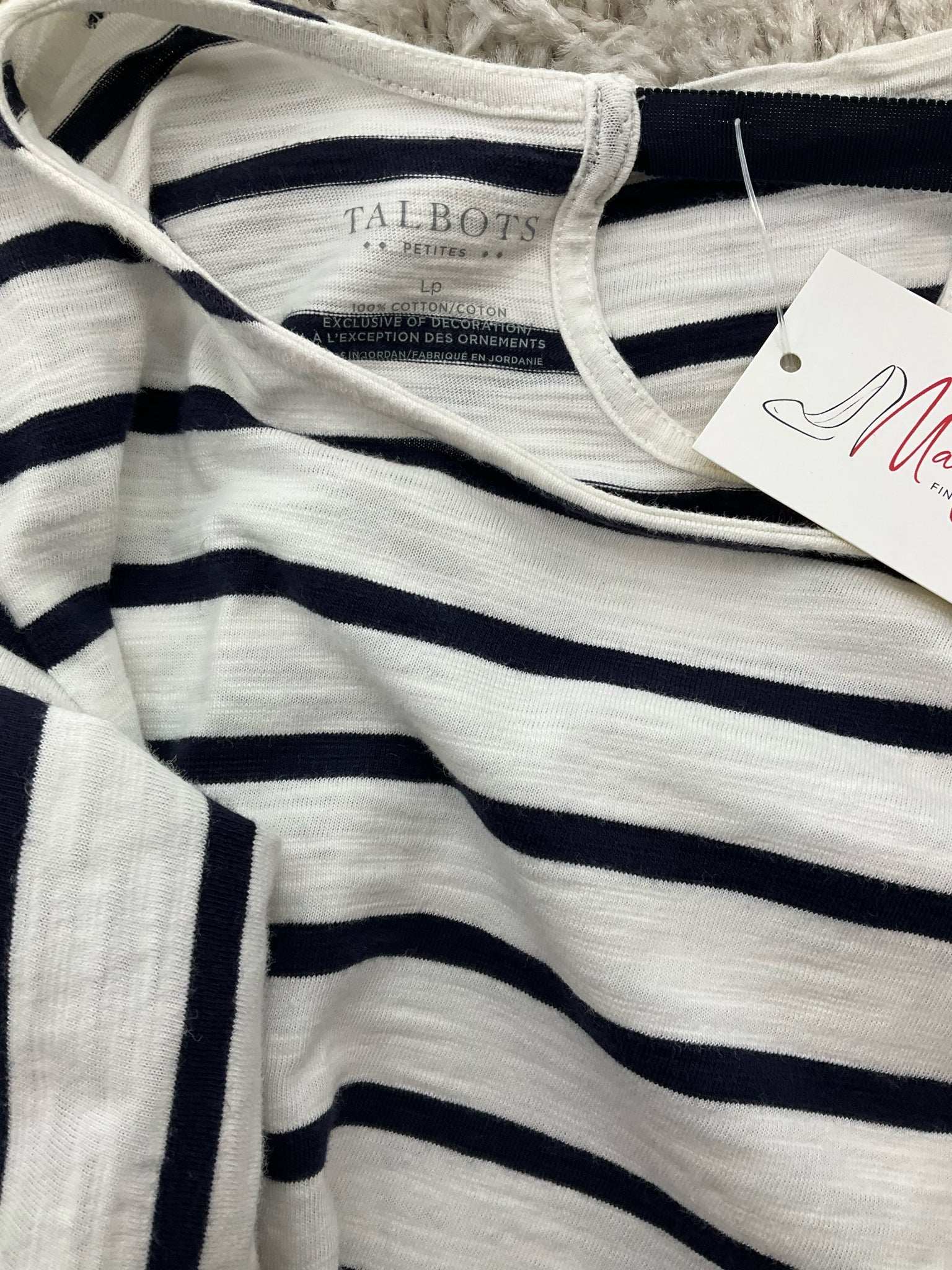 Talbots White/Navy Stripe Pre-Owned Ladies Top - Size Large Petite