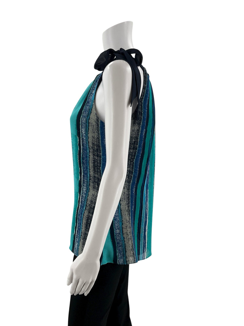 Ann Taylor Navy/Turquoise Print Pre-Owned Ladies Top - Size 6