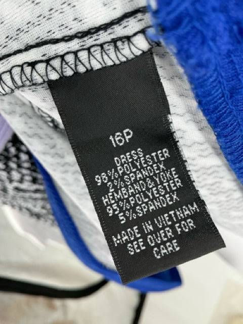 Fabric content tag of Alyx Dress Size 16P showing polyester and spandex blend, made in Vietnam, ideal for online consignment buyers.