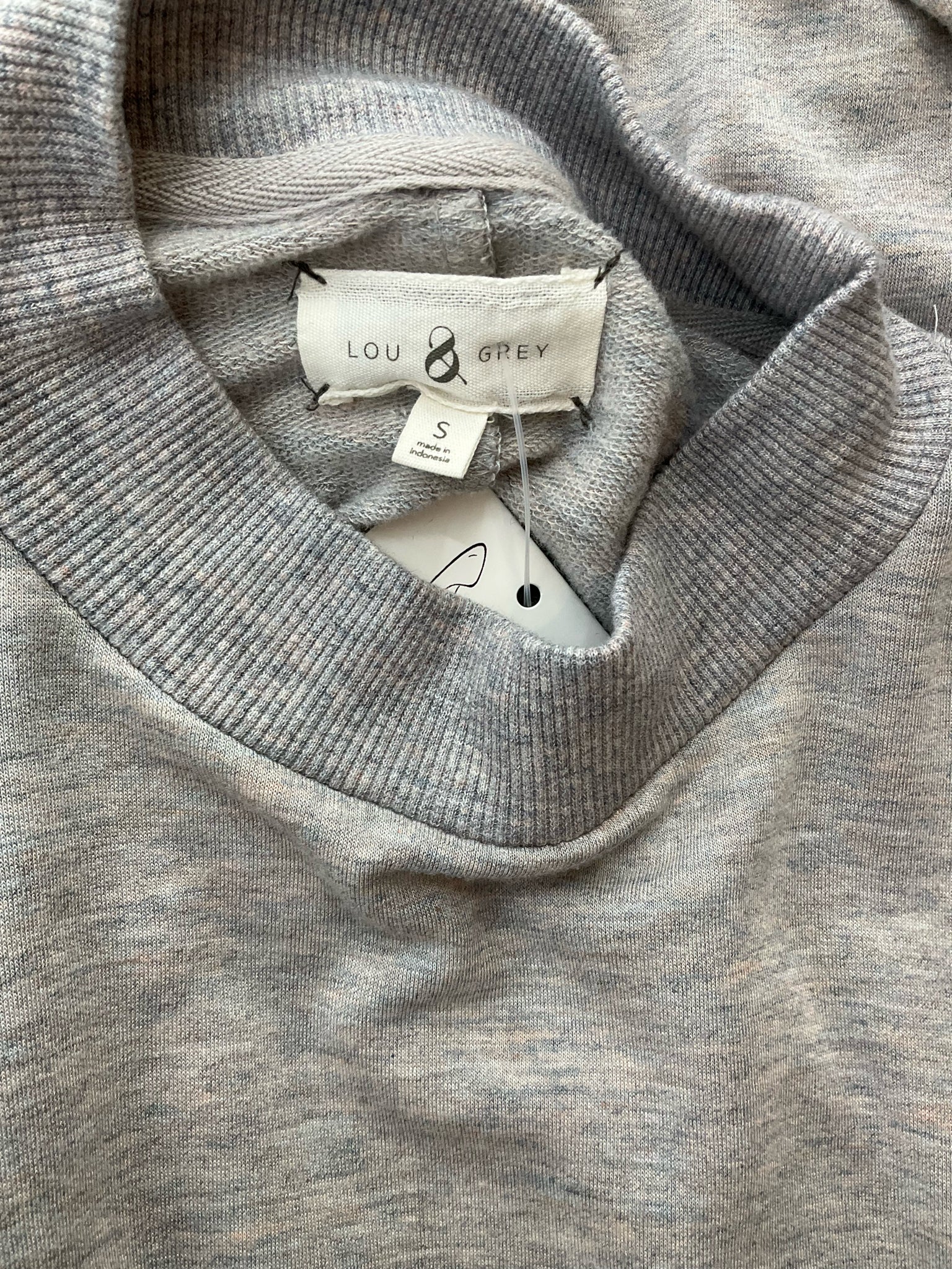 Lou & Gray gray, pink, and blue heathered swing dress in size small with mock neck and long sleeves. Casual A-line style.