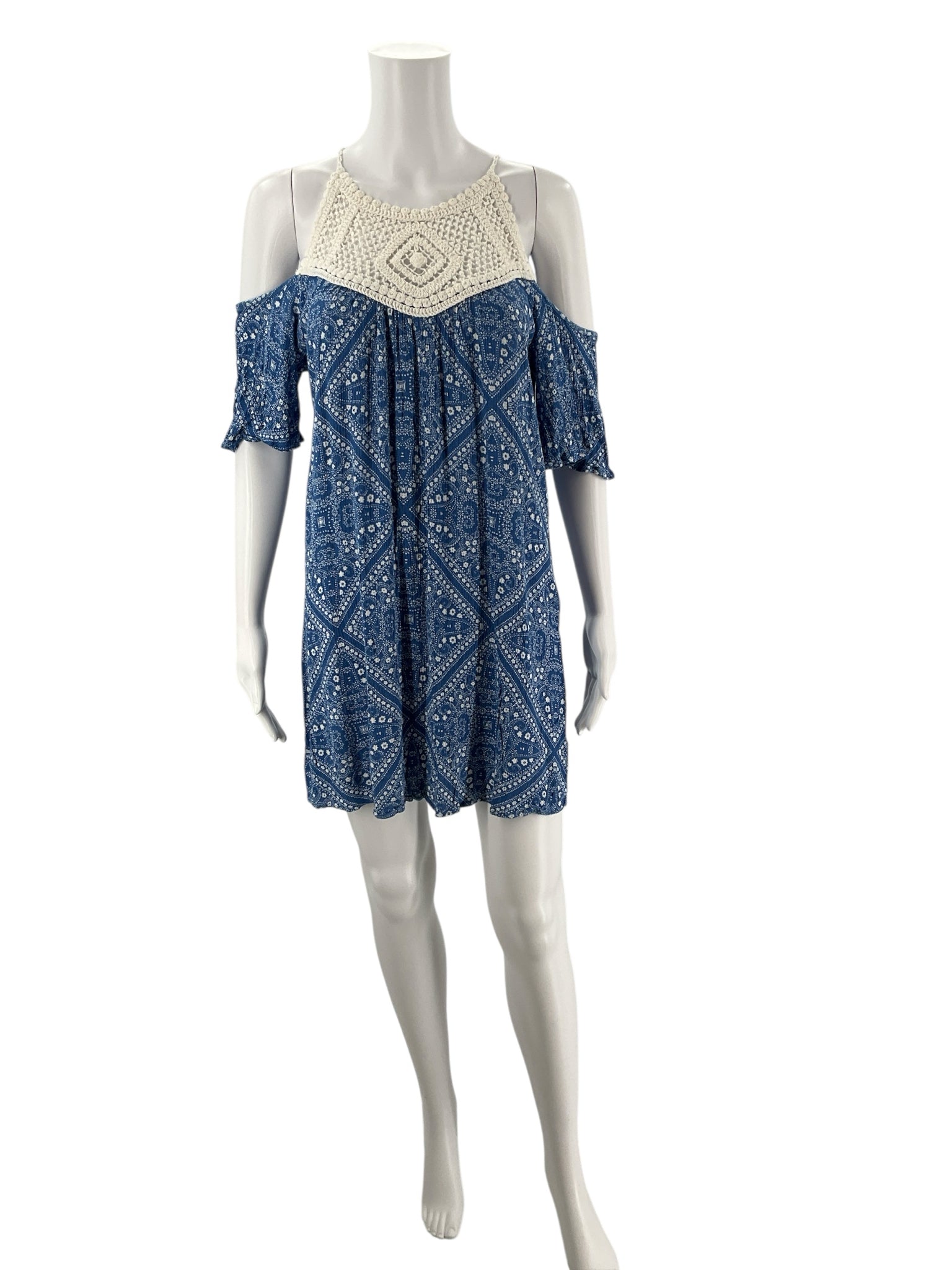Speechless Blue/White Print Pre-Owned Ladies Dress - Size Large