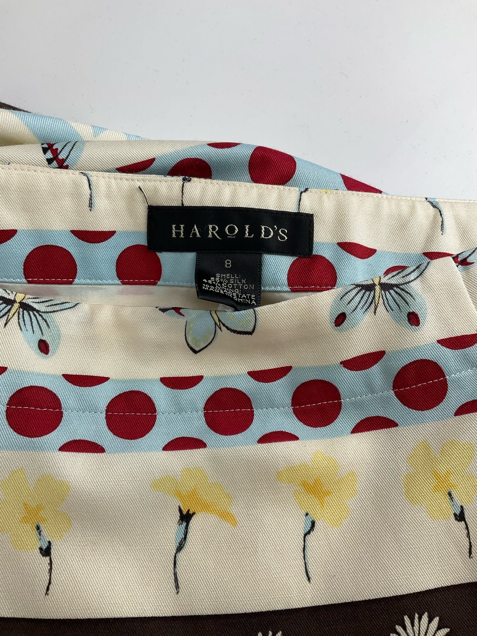 Harolds - cream/blue/red Floral Pre-Owned Ladies Skirt - Size Medium