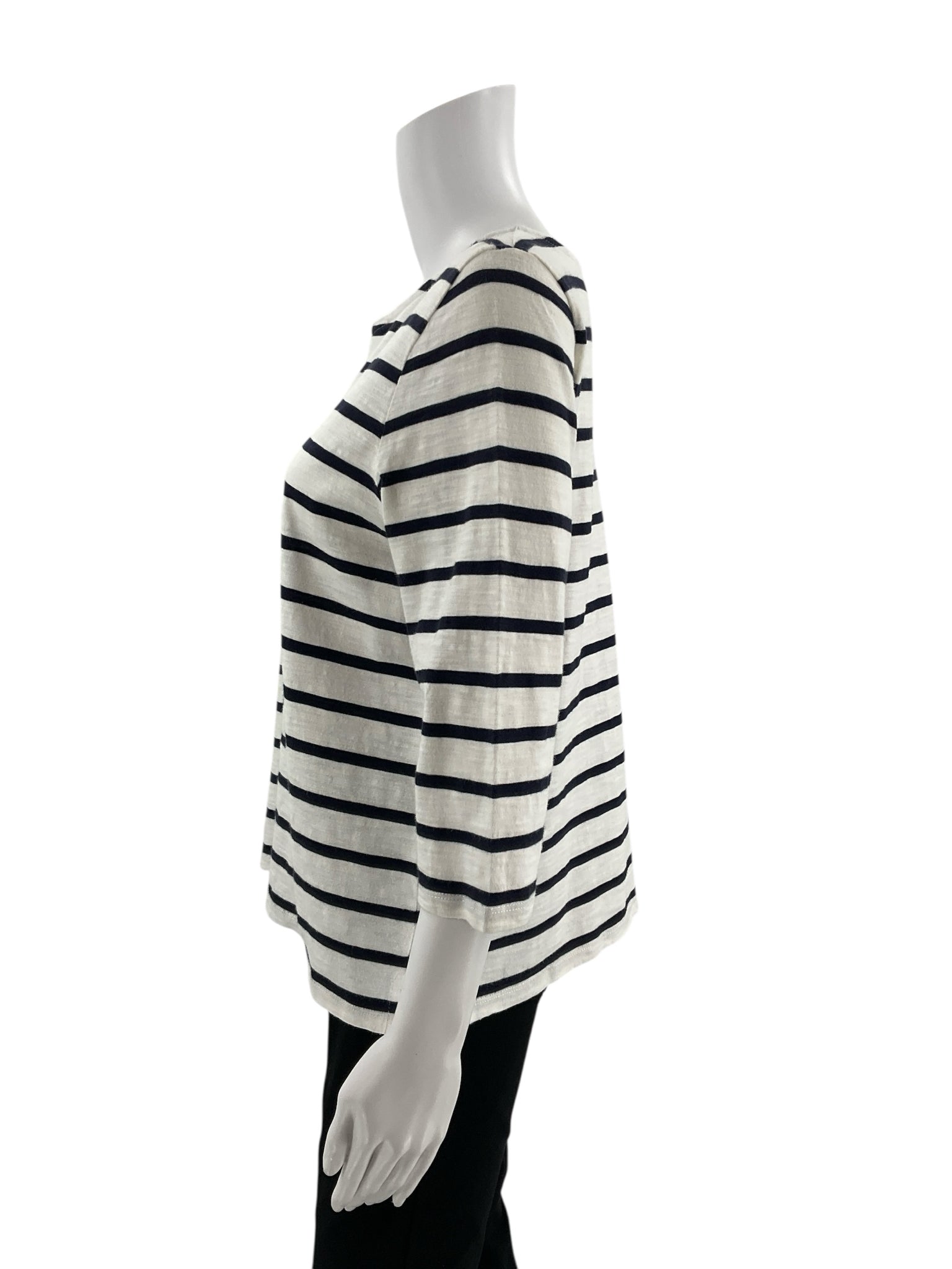Talbots White/Navy Stripe Pre-Owned Ladies Top - Size Large Petite
