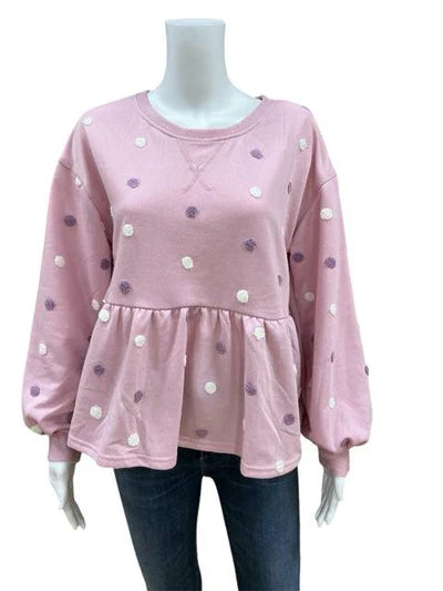 Blu Pepper Pink Polka Dot Ladies Pre-Owned Top - Size Small