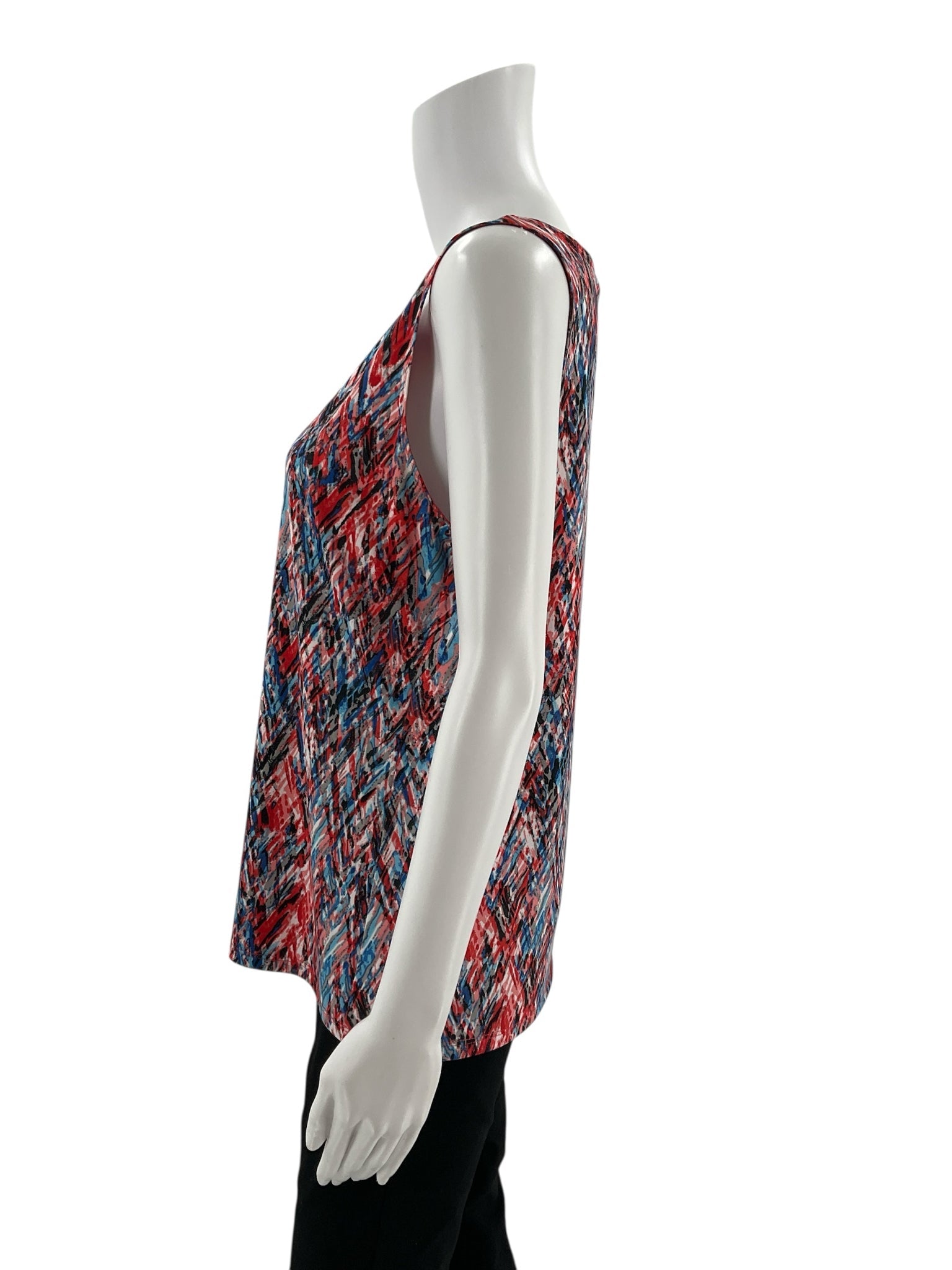Claudia Ev Red/Blue/Black Print Pre-Owned Ladies Top - Size Petite Large