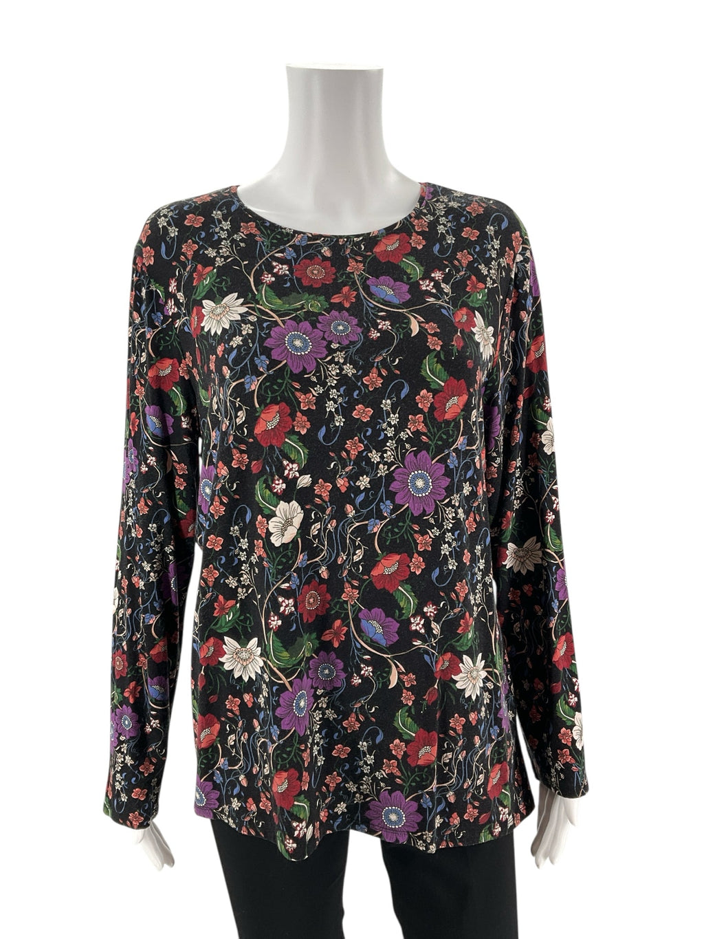 Chico Black/Multi Floral Pre-Owned Ladies Top - Size Large