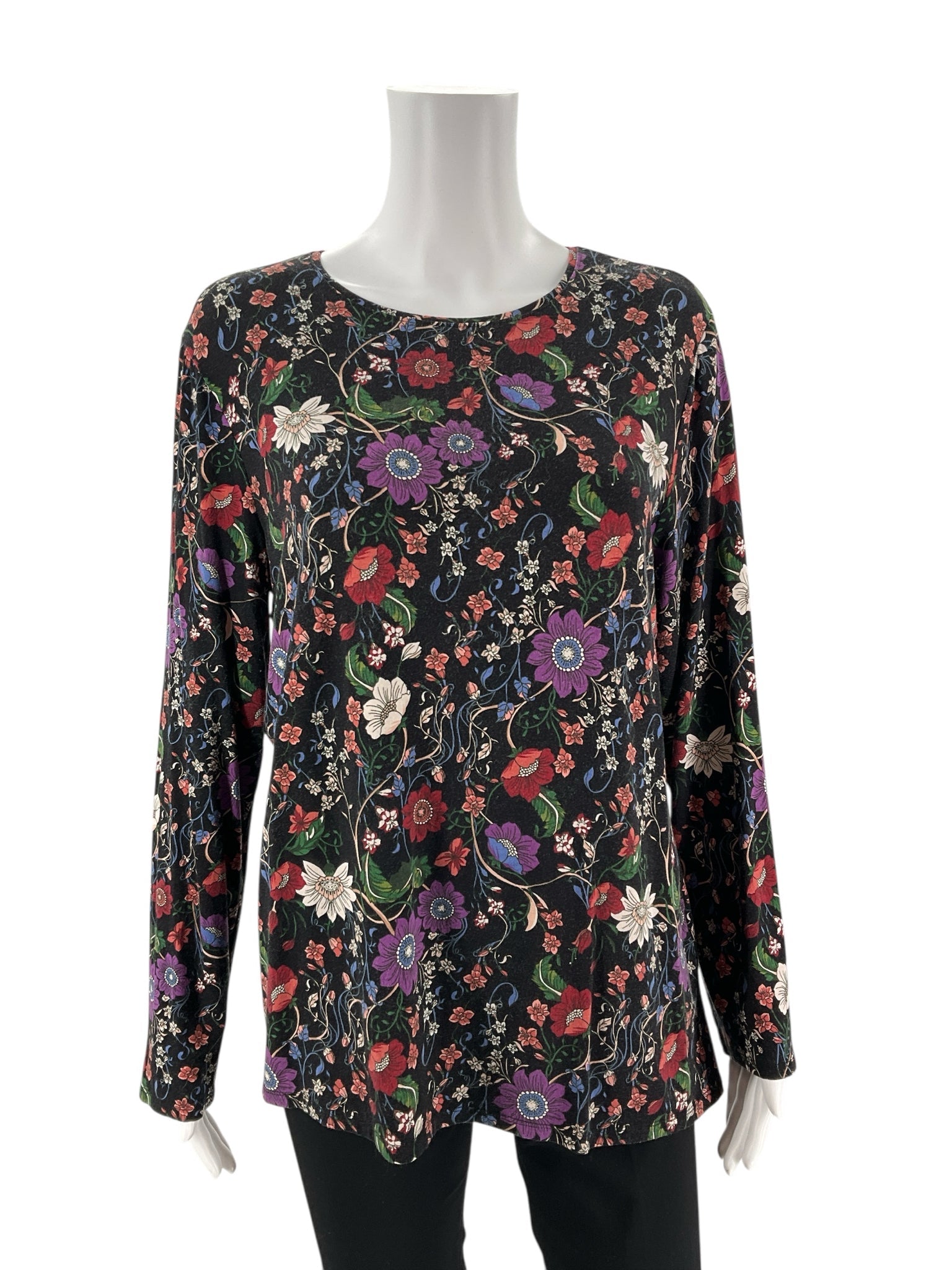 Chico Black/Multi Floral Pre-Owned Ladies Top - Size Large
