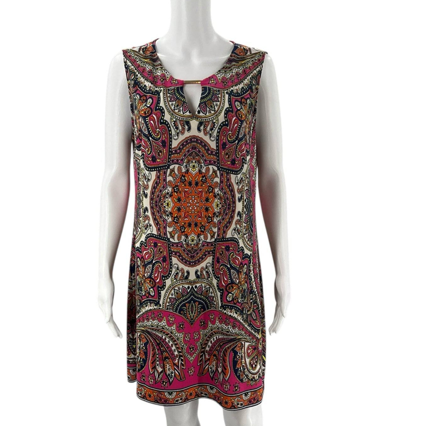 Haan Pink/Orange/Navy Paisley Ladies Pre-Owned Dress - Size XL Petite - Margaret’s Fine Consignment