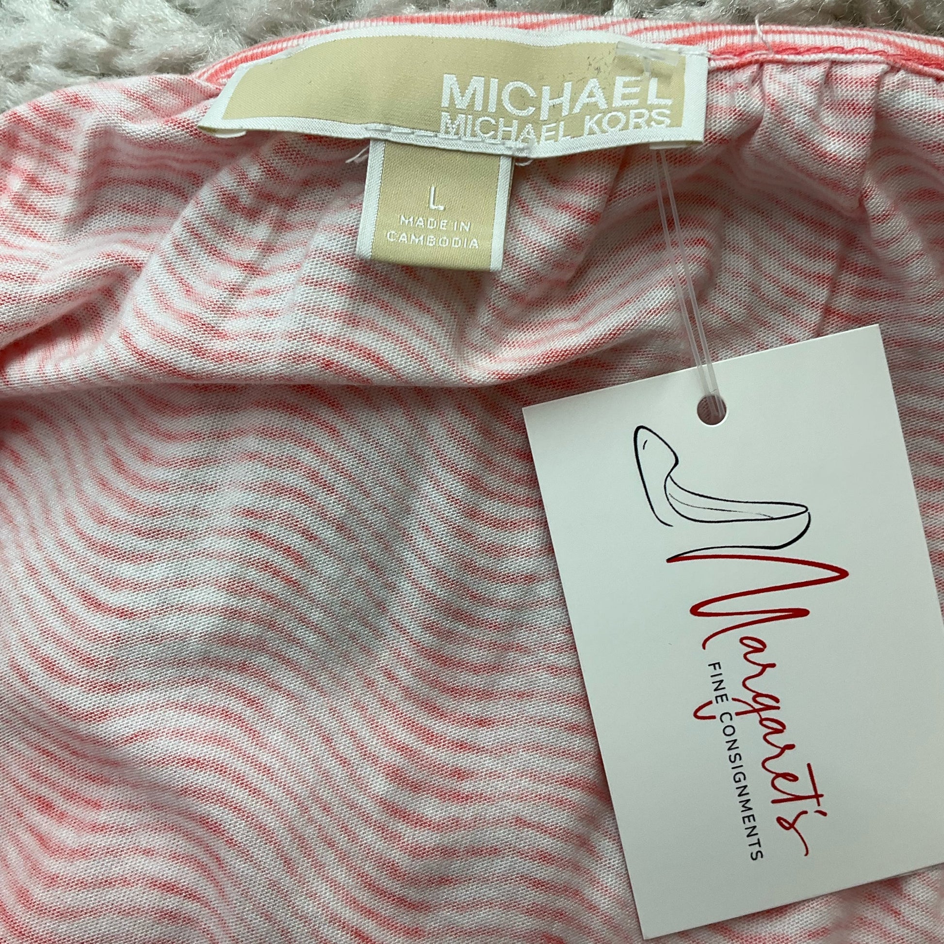 Michael Kors Pink/White Stripe Pre-Owned Ladies Top - Size Large - Margaret’s Fine Consignment