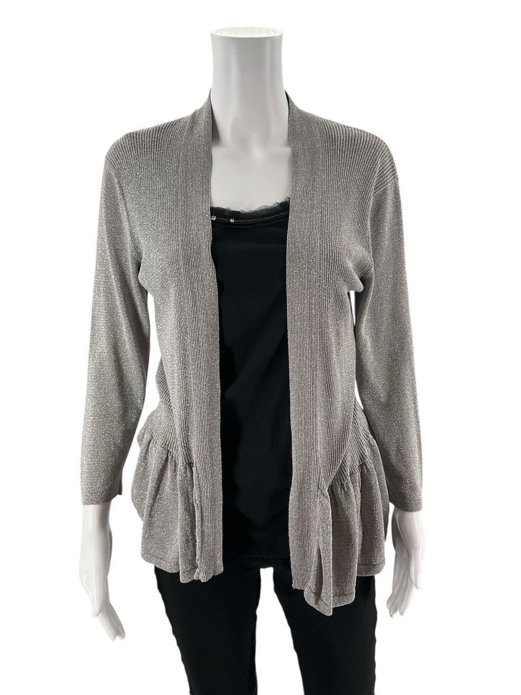 August Silk - Silver Ribbed Pre-Owned Ladies Casual Top - Size Large