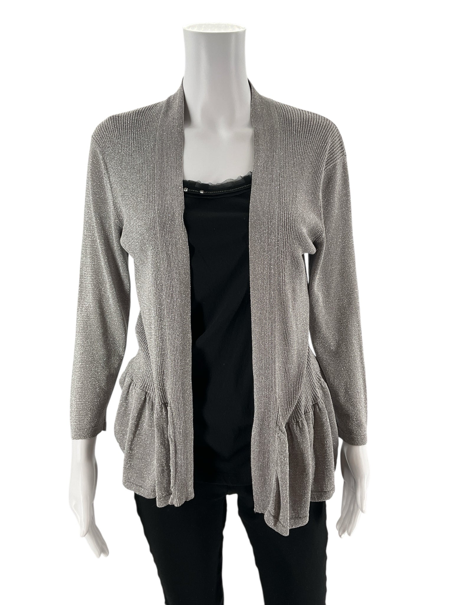 August Silk - Silver Ribbed Pre-Owned Ladies Casual Top - Size Large