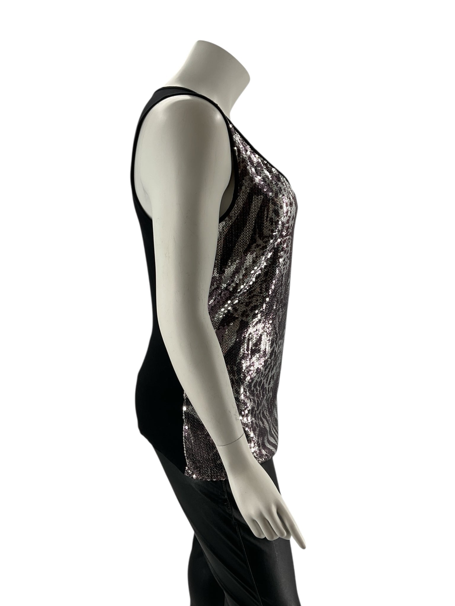 Moa Moa Black/Silver Sequined Animal Pre-Owned Ladies Sleeveless Top - Size 2X