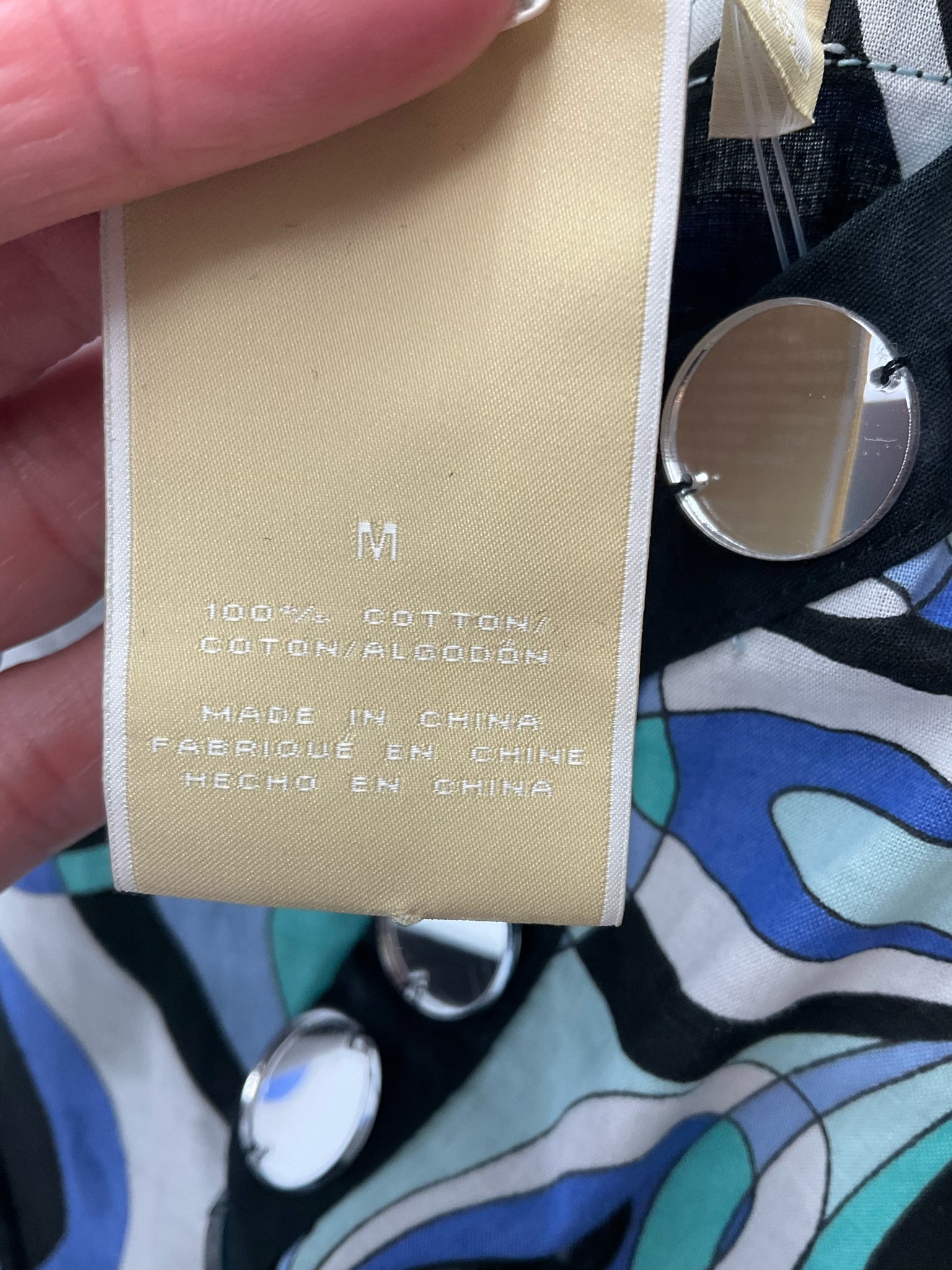 MK - White/Blue Floral Pre-Owned Ladies Casual Top - Size Medium