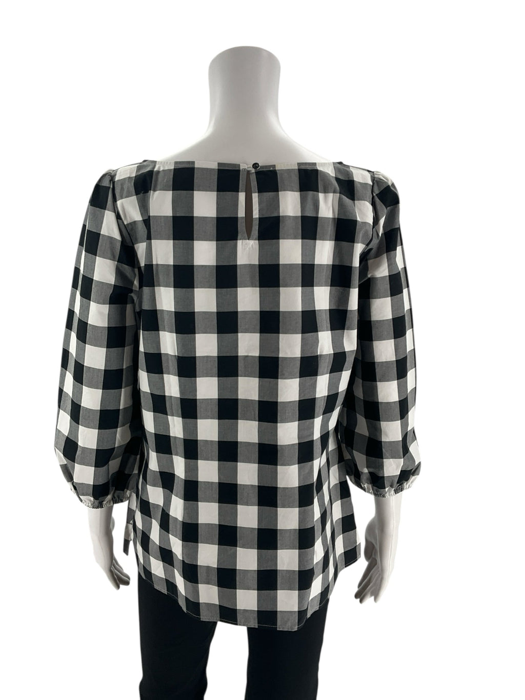 Talbots black and white checkered blouse with puff sleeves in size small, perfect for a casual or preppy look.