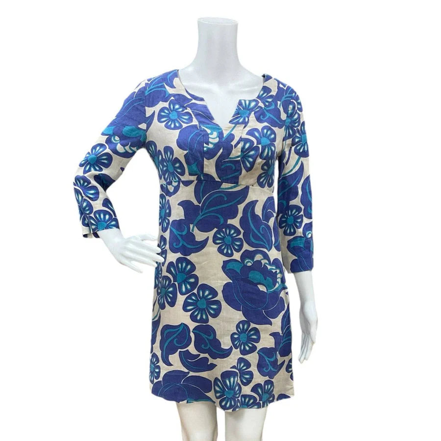 Boden Blue/Beige Floral Pre-Owned Ladies Dress - Size 6