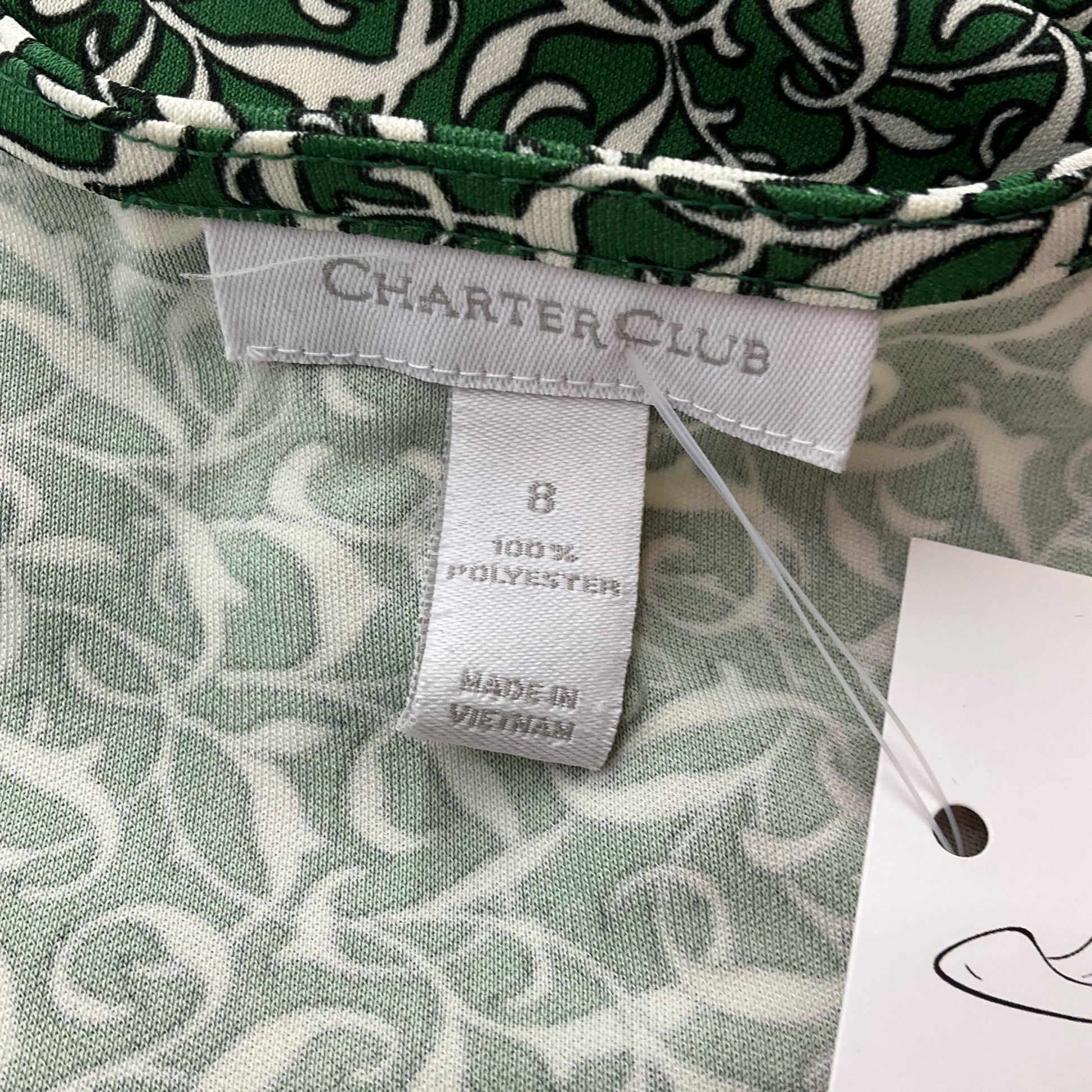 Charter Club Ivory/Green Print Pre-Owned Ladies Dress - Size 8