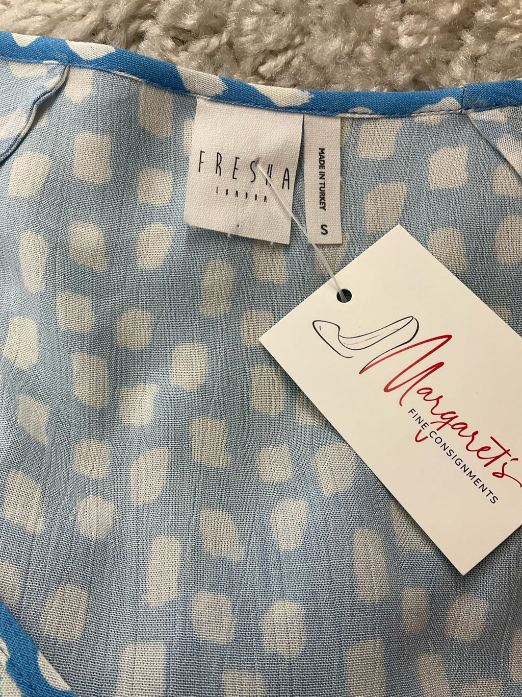 Fresha Light Blue/White Print Pre-Owned Ladies Dress - Size Small