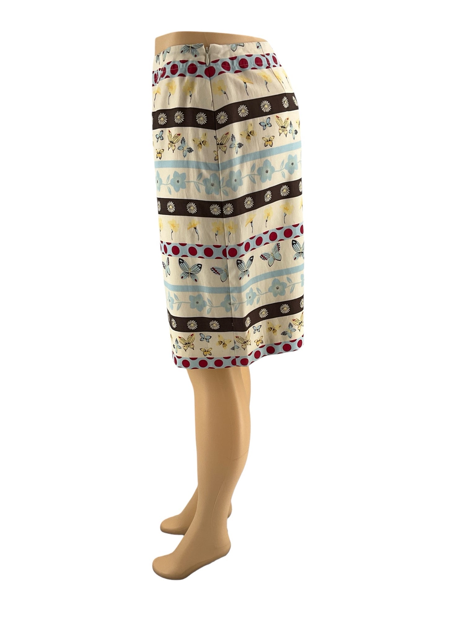 Harolds - cream/blue/red Floral Pre-Owned Ladies Skirt - Size Medium