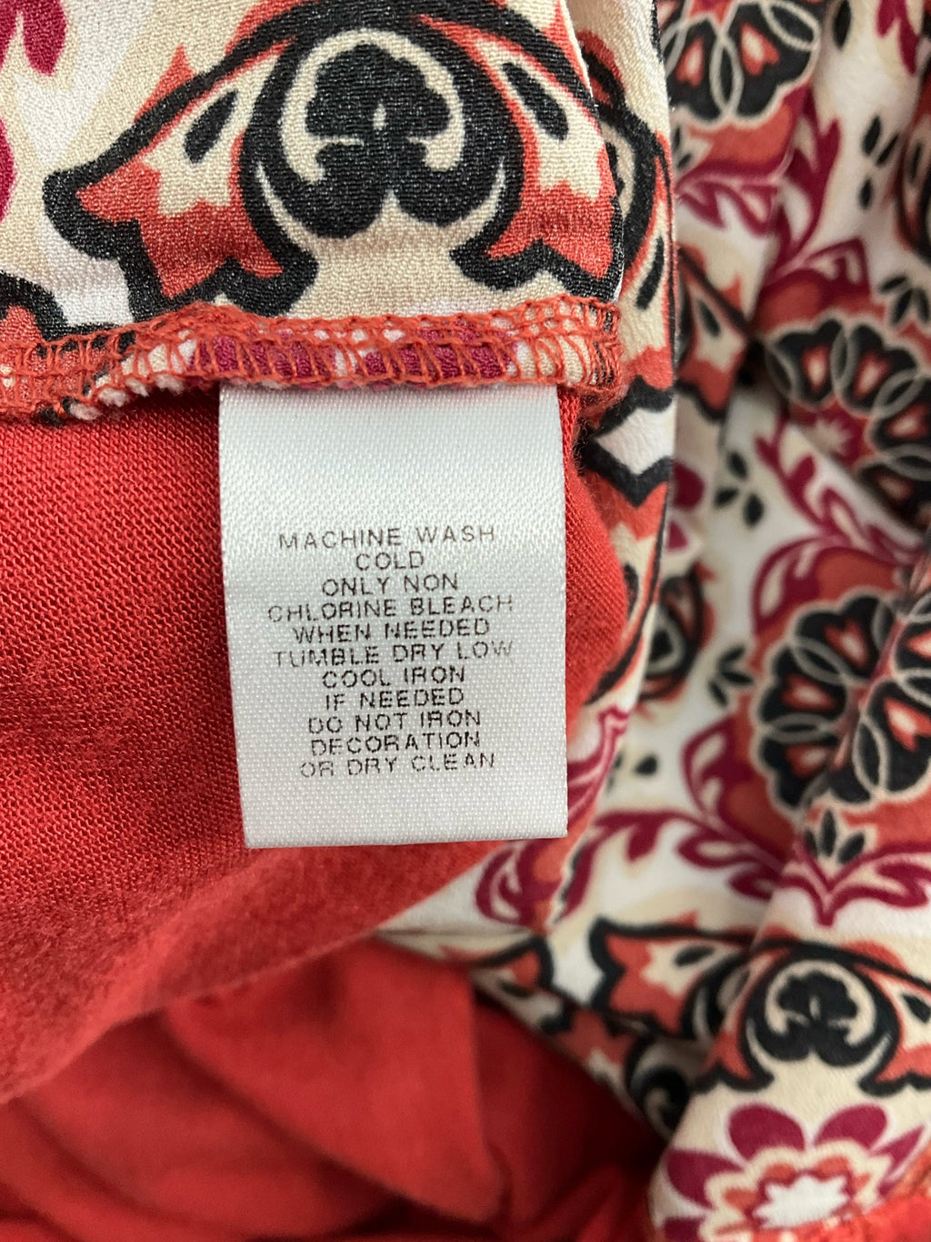 Ann Taylor Factory white and rust print mixed media swing top in size large, featuring a colorblock design.