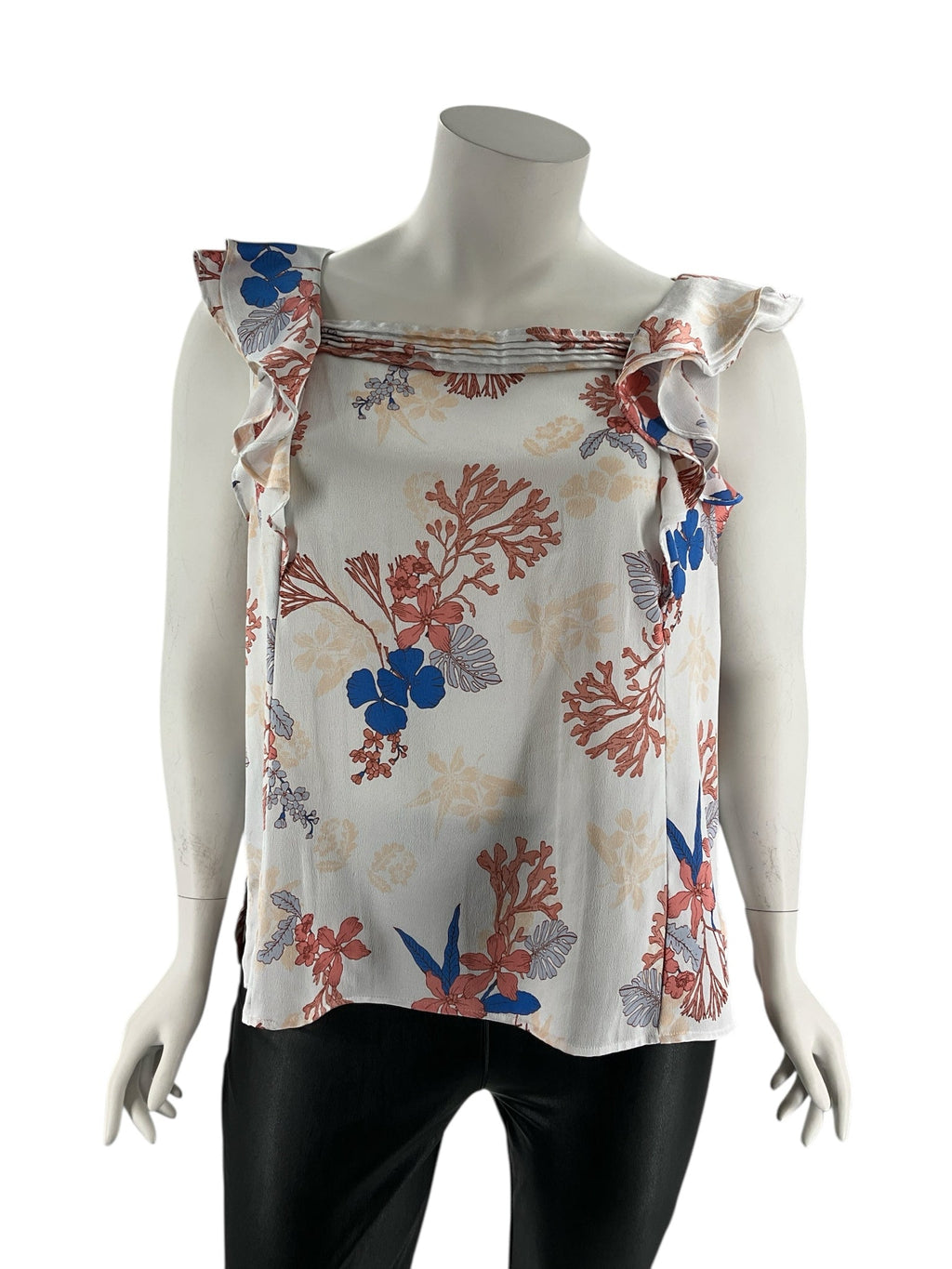 Liz Claiborne White/Blue/Salmon Floral Pre-Owned Ladies Sleeveless Top - Size 2XL